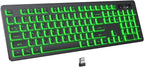 Backlit Wireless Keyboard, 2.4G Silent Wireless Light Up Keyboard, Full Size Computer Keyboards with 7 Colored Backlits, Rechargeable Keyboards for Windows, PC, Laptop (Black, Normative)