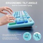 FOPETT Wireless Keyboard and Mouse Combo - 2.4G Full-Sized Cute Colorful Retro Keyboard with Round Keycaps 104 Keys Typewriter Keyboard for Laptop/Windows/PC-Blue Colorful