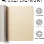 Aothia Leather Desk Pad Protector, Office Desk Mat, Large Mouse Pad, Non-Slip PU Leather Desk Blotter, Laptop Desk Pad, Waterproof Desk Writing Pad for Office and Home (48"x17", Beige)