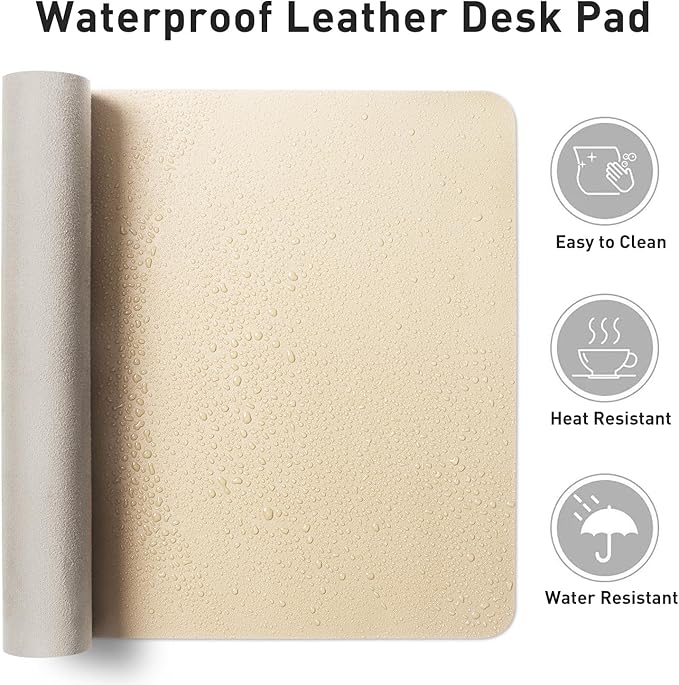 Aothia Leather Desk Pad Protector, Large Mouse Pad, Office Mat, Non-Slip PU Leather Blotter, Laptop Desk Pad, Waterproof Writing Pad for Office and Home (Beige, 23.6" x 13.7")
