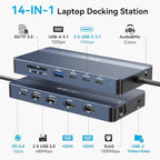ACASIS USB C Hub with 4K Video Output USBC Splitter with 2*HDMI+4 * 10Gbps Data Transfer+Ethernet+SD/TF+Audio+PD100W Docking Station Dual Monitor for Laptop, Portable Monitor and More Type C Devices