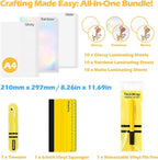 TECKWRAP Laminating Sheets Sticker Paper Laminate Sheets for Photo Paper Inkjet Printable Vinyl Squeegee Tools A4 30PCS Clear Overlay Transfer Paper, Matte Lamination Sheets, Holographic Stickers