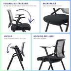 2 Pack Stackable Conference Room Chairs with Paddle Folding Office Chair Foldable Desk Chair Mesh Back and Arms for Conference Meeting Guest Reception Home Office Training Room Chair