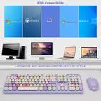 Wireless Typewriter Keyboard and Mouse - Wireless Keyboard with Silent Wireless Mouse, Cute Retro Keyboard Mouse Combo, 2.4G USB Computer Keyboard and Mouse for Windows Laptop/Desktop/PC(Purple)