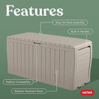 Keter Marvel Plus 71 Gallon Resin Deck Box-Organization and Storage for Patio Furniture Outdoor Cushions, Throw Pillows, Garden Tools and Pool Floats, Beige