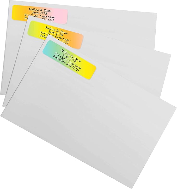 Cascading Rainbow Medley Personalized Return Address Labels with Elegant Plastic Dispenser - Roll of 500 Custom Stickers