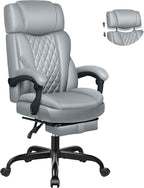 Executive Leather Office Chair, Big and Tall Desk Chair with Footrest Home Office Desk Chairs, Ergonomic Computer Desk Chair with Lumbar Support, Reclining Chair with Adjustable Angle