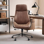 Mid Century Modren Office Chair - High Back Swivel Executive Chair with Lumbar Support,Ergonomic Computer Desk Chair with Wheels,Faux Lether Suede Task Chair,350lbs(Dark Brown, High Back)