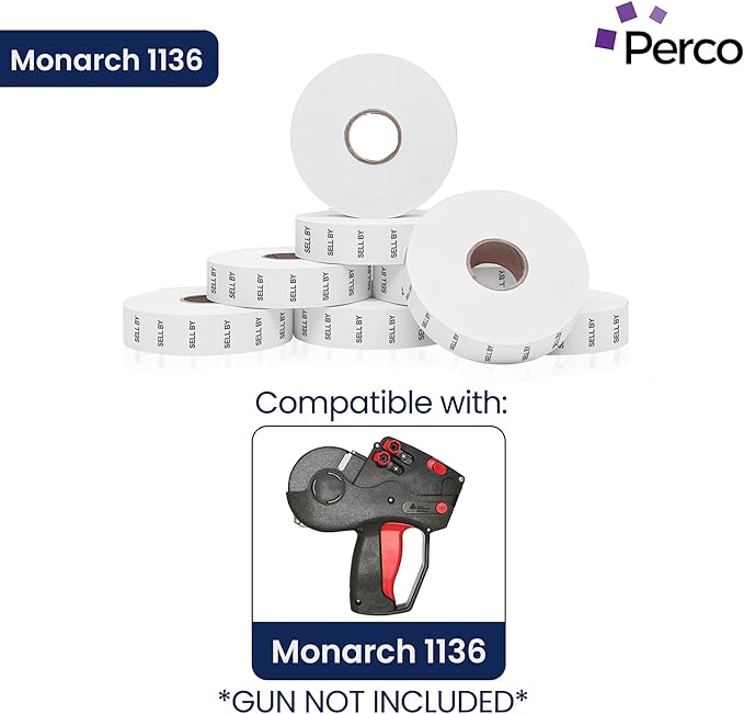 Perco Sell by Labels for Monarch 1136 Price Gun - 8 Rolls, 14,000 Marking Labels
