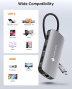 NOVOO USB C Hub Ethernet 4K@60 USB C HDMI Adapter Multiport Type C Adapter 4 USB 3.0 & USB2.0 Dongle 100W PD Dock Docking Station for MacBook Pro Air Apple iPad Pro Steam Deck Dell HP Lenovo 7-in-1