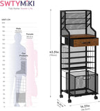 SWTYMIKI 10-Tier Rolling File Cart - Mesh Paper Organizer with Drawer and Hanging File Folders on Lockable Wheels, Wood Teacher Cart for Office Organization, Storage in Home, Studio, School, Espresso