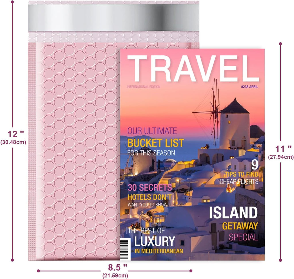 Poly Bubble Mailers 8.5x12 Inch, 25 Pack Padded Envelopes for Shipping, Package Envelopes with Self Seal Adhesive, Waterproof Padded Mailers (Pink, Bulk #2)