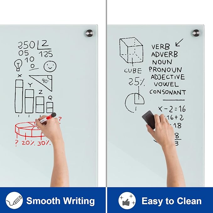 Large Glass Dry Erase Board, 72 x 48 Inches Magnetic Glass Whiteboard for Wall, 6' x 4' Frameless Board for Office, Home, School