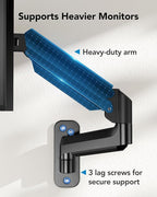 HUANUO Computer Monitor Wall Mount for 22 to 35 inch Flat Curved Screens, Single Wall Mount Monitor Arm Holds up to 26.4lbs, Height Adjustable Full Motion Gas Springcore Vesa Mount, Max 200x200mm