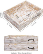 MyGift Rustic White Desktop Letter Tray - Shabby Whitewashed Wood Inbox Holder, Desk Paper File Folder Organizer Box with Metal Label