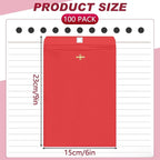 Geyee 100 Pcs Clasp Manilla Envelopes 6 x 9 Inch Gummed Colored Envelopes for Storing or Mailing for Home Office Business Supplies(Red)