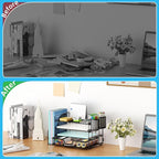 Marbrasse Desk Organizer and Accessories，4-Tier Paper Letter Tray Organizer with File Holder, Desk Accessories & Workspace Organizers with Drawer and 2 Pen Holder (Black, 15.4" x 9.1" x 8.3")