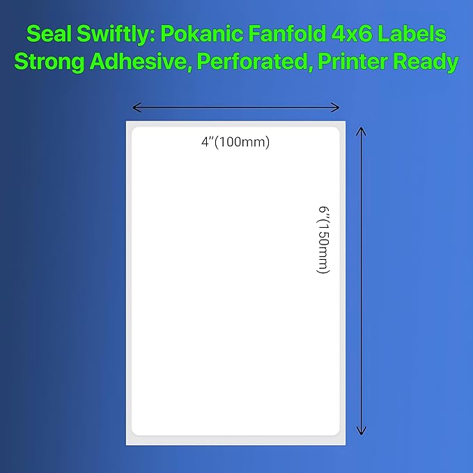 Fanfold 4 x 6 inch Thermal Labels Stack Direct White Strong Adhesive Perforated Postage Shipping Printer Compatible with Zebra SNBC Epson Rollo (6000, Fanfold)