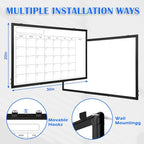 Monthly Calendar Dry Erase Whiteboard, 30" x 20" Magnetic Calendar White Board, Double-Sided Portable Board with Black Aluminium Frame for Office, Kitchen, School, Home