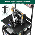 Homieasy Printer Stand with Charging Station, 29.1" x 22.8" Large 3D Printer Table with Filament Storage, Heavy Duty Rolling Printer Cart with 4-Tier Storage for Workshop/Office/Garage, Black