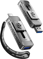 MOVE SPEED 256GB Solid State Drives with Dual Ports & Push-Pull Design — 560MB/s Read Speed, Type C + USB 3.2 Drive Portable ssd for iPhone 15/16/Android/Mac