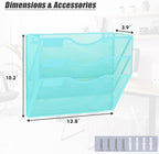 EASEPRES 3 Pocket Mesh Hanging Wall File Organizer, Wall Mounted Mail Paper Document Folder Holder, Clipboard Storage Organization Magazine Rack with Nametag Label for Office Home School, Blue