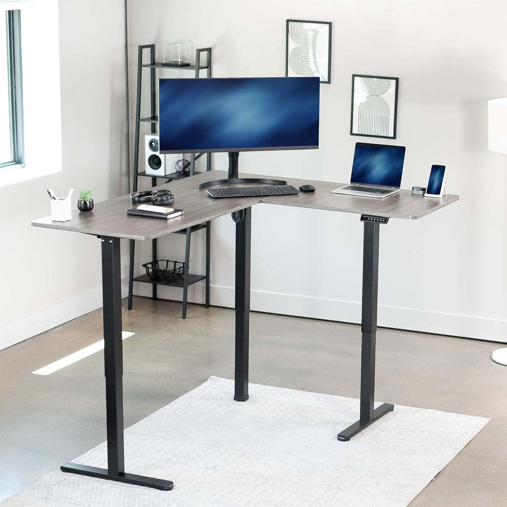 VIVO Electric Corner L-Shaped 63 x 55 in Standing Desk, Memory Height Adjustment, Dark Gray Top Black Frame, DESK-E3CTG