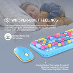 FOPETT 2.4GHz Wireless Keyboard and Mouse Set with Switch Button - Full-Size Keyboard - Compatible for Windows/Laptop/PC/Notebook/Smart TV and More - Blue Colorful