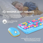 Keyboard and Mouse Wireless,Cute Retro Wireless Keyboard Mouse Combo with Round Key,2.4Ghz Dropout-Free Connection,Typewriter Wireless Keyboard Mouse Set for PC Laptop Desktop Computer-Blue Colorful