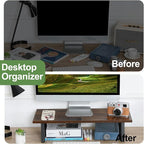 TEAMIX 24 inch Monitor Stand Riser, Rustic Brown Wood & Steel Computer Monitor Stand with Storage, Laptop, PC, Printer Stand Riser for Desktop Office Desk Organizers