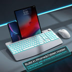 Wireless Keyboard and Mouse Backlits - Full-Sized Ergonomic Lighted Keyboard with Wrist Rest, Phone Holder,2.4GHz Rechargeable Silent Keyboard Mouse Combo for Computer, Laptop, PC, Mac -White