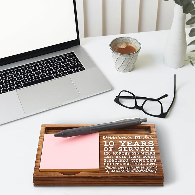 10th Work Anniversary Sticky Note Holder, Thank You Appreciation 10 Year Work Anniversary Decor Gifts for Women, Employee, Him, Her, Happy 10th Work Anniversary Self-Stick Note Pad Holders GSH32