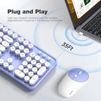 Wireless Keyboard and Mouse Combo, MOWUX Full Size Typewriter Retro Round Computer Keyboard, Mouse Wireless, Plug and Play, for Laptop, PC, Computer- Purple