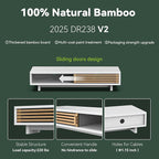 Monitor Stand Riser with Sliding Door, Computer Laptop Stand Desk Shelf Organizer with Storage (White + Natural Bamboo, 25 Inch)