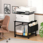 Lerliuo Large Printer Stand with Storage Shelf, 23.6 x 23.6 x 22.8 Industrial Printer Table for Home Office, Rolling Printer Cart Holder with Lockable Wheels, Mobile Mini Fridge Stand Table (Black)