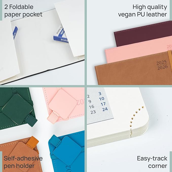 POPRUN Monthly Planner 2025-2026, 8.5'' x 11.25'', 13-Monthly Calendar (July 2025-July 2026) 15-Minute Hourly Appointment Book with Stair Tabs, Soft Cover, 100GSM Paper - Claret