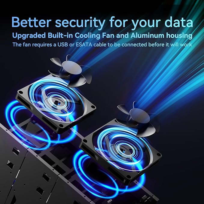 8 Bay Hard Drive Enclosure with Cooling Fan for 2.5/3.5" SATA HDD/SSD with USB A/C 3.0 Cable, 3.5 Hard Drive Enclosure Supports 160TB Capacity, Tool-Free HDD Enclosure, DAS(NO RAID/NAS)