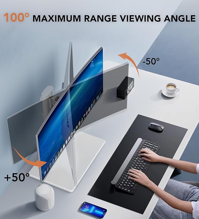 Single LCD Computer Monitor Free-Standing Desk Stand Riser for 13 inch to 32 inch Screen with Swivel, Height Adjustable, Rotation, Holds One (1) Screen up to 77Lbs(HT05W-001) White