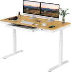 SANODESK Standing Desk with Drawer,Dual Motor 3 Stage Electric Height Adjustable Home Office Desk with Storage & Wireless Charging, 55 inch Bamboo Tabletop/White Frame