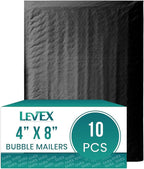 Levex - #000 4" x 8" [10 Pack] Black Poly Bubble Mailers, Padded Envelope Mailers, Packing Envelope & Mailing Bags for Shipping