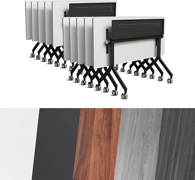 Conference Room Table, Folding Conference Tables,Thicken Grey Tabletop,Flip Top Wooden Seminar Meeting Room Table for Conference Room Offices (10, Black Drawer, 55.1”)