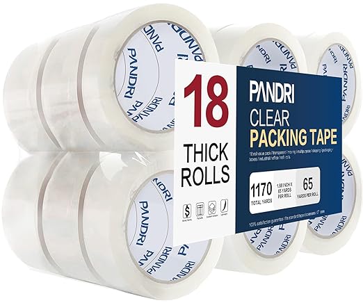 PANDRI Packing Tape, 18 Rolls Heavy Duty Clear Packaging Tape for Shipping Packaging Moving Sealing, 1.88 inches Wide, 65 Yards Per Roll, Total 1170 Yards