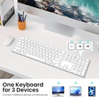 2.4G Wireless and Bluetooth Keyboard with Numeric Keypad, Multi-Device, Rechargeable, Compatible with Mac, Windows (White)