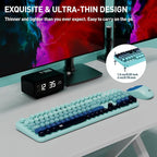 Wireless Keyboard and Mouse Set, 104 Round Keys Full-Size Cute Colorful Keyboard and Mouse with Retro Typewriter for PC/Mac/Laptop/Tablet/Computer/Windows Blue