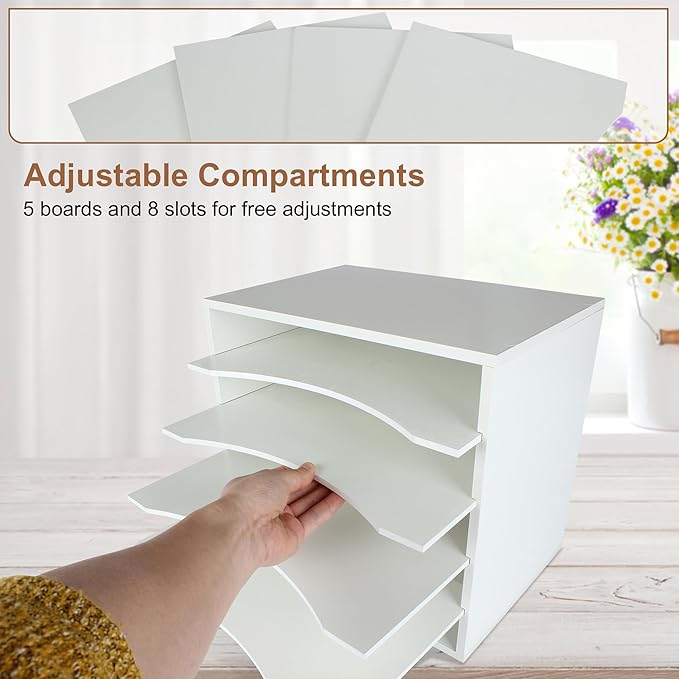 Paper Organzier Wood Desktop Organizer Storage Letter Tray File Sorter with Adjustable Shelves for Home Office