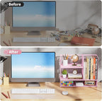 Marbrasse 3-Tier Desk Shelf Organizer with Handle, Desktop Bookshelf File Holder, Mesh Display Shelf Organizer Storage Rack for Office, Home, Supplies, Kitchen (Pink)