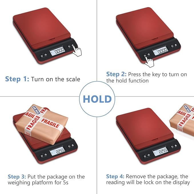 QP Shipping Scale, 86lb/0.1oz Digital Scale for Packages, Postal Scale with Hold/Tare Function, Back-lit LCD Display, Flip-up Holder, Shipping Scale for Small Business, Battery & Tape Measure Included