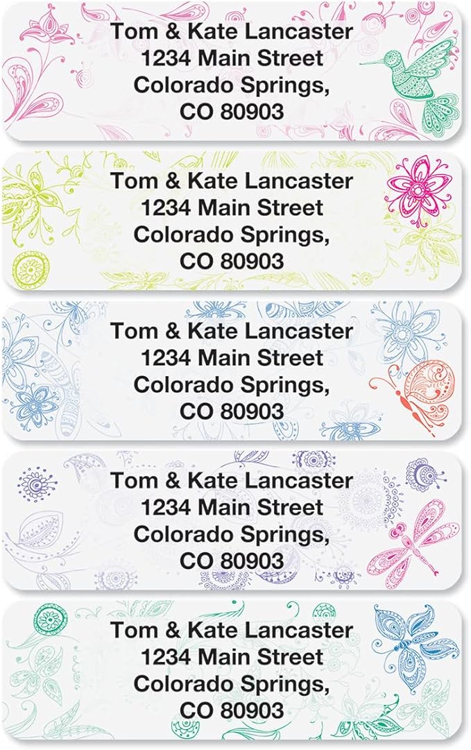 Colorful Images Flower Garden Rolled Personalized Return Address Mailing Labels with Dispenser, Customize with Name & Shipping Address, 500 ¾” x 2½” Self Adhesive, Easy Peel Label Roll