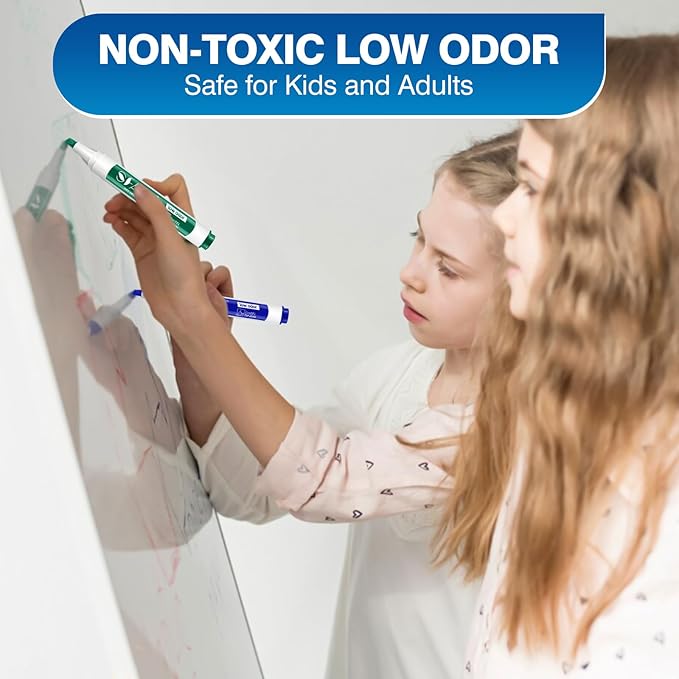 SFAIH Dry Erase Markers Chisel Tip with Magnetic Whiteboard Eraser, 48 Bulk Pack Black White Board Markers for Teachers & Students, Versatile Lines, 1s Quickly Dry, Perfect for Classroom and Office