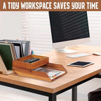 Demigo Desk Organizer Letter Tray Set of 2, Acacia Wood Tabletop Desktop for Storage Paper Letter Folders Notebooks Copy Print, Workspace Holder, Keep Stationery Saver (Brown)